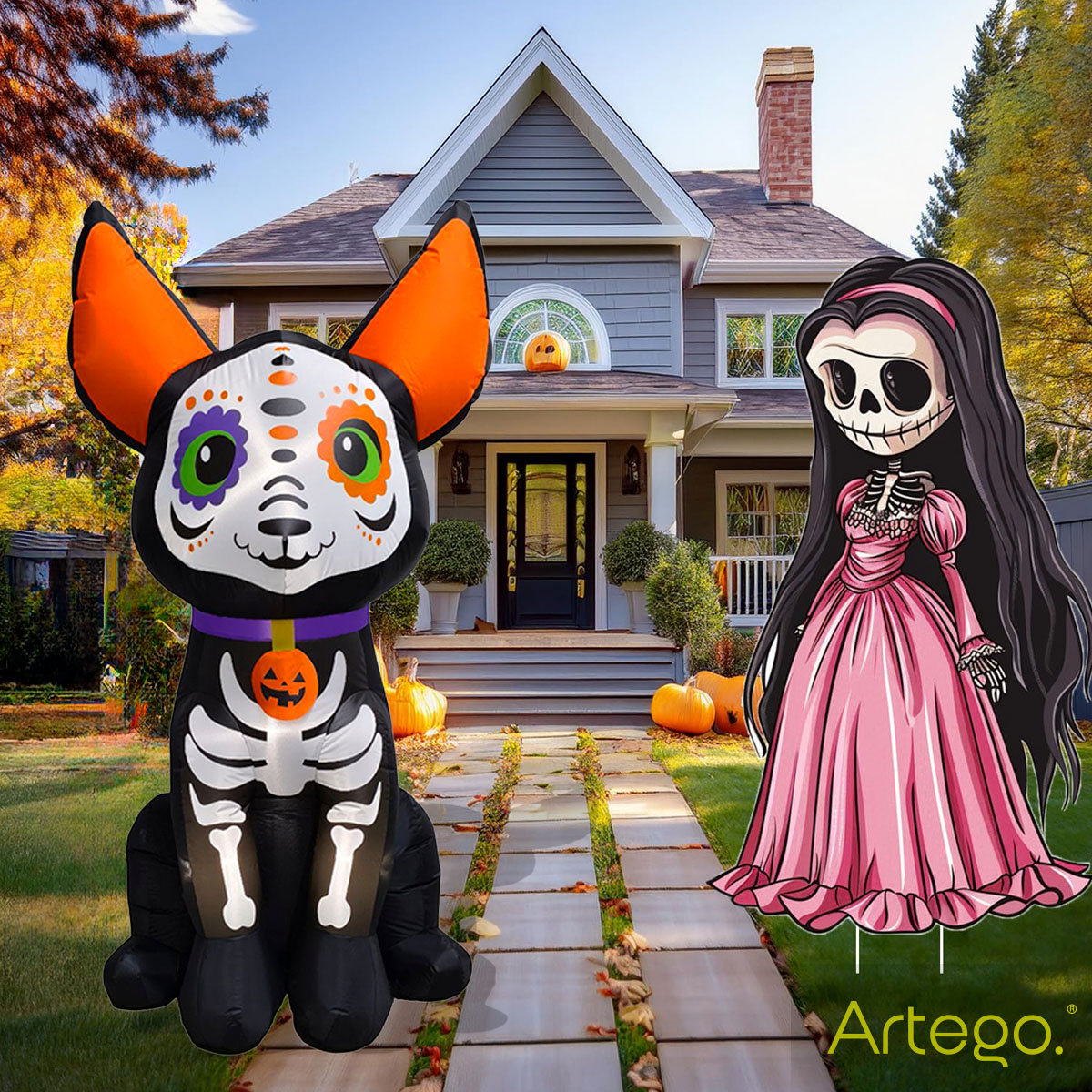 Inflable de halloween perrito chihuahua alebrije de 1.85m de alto para exteriores decoración día de muertos Artego