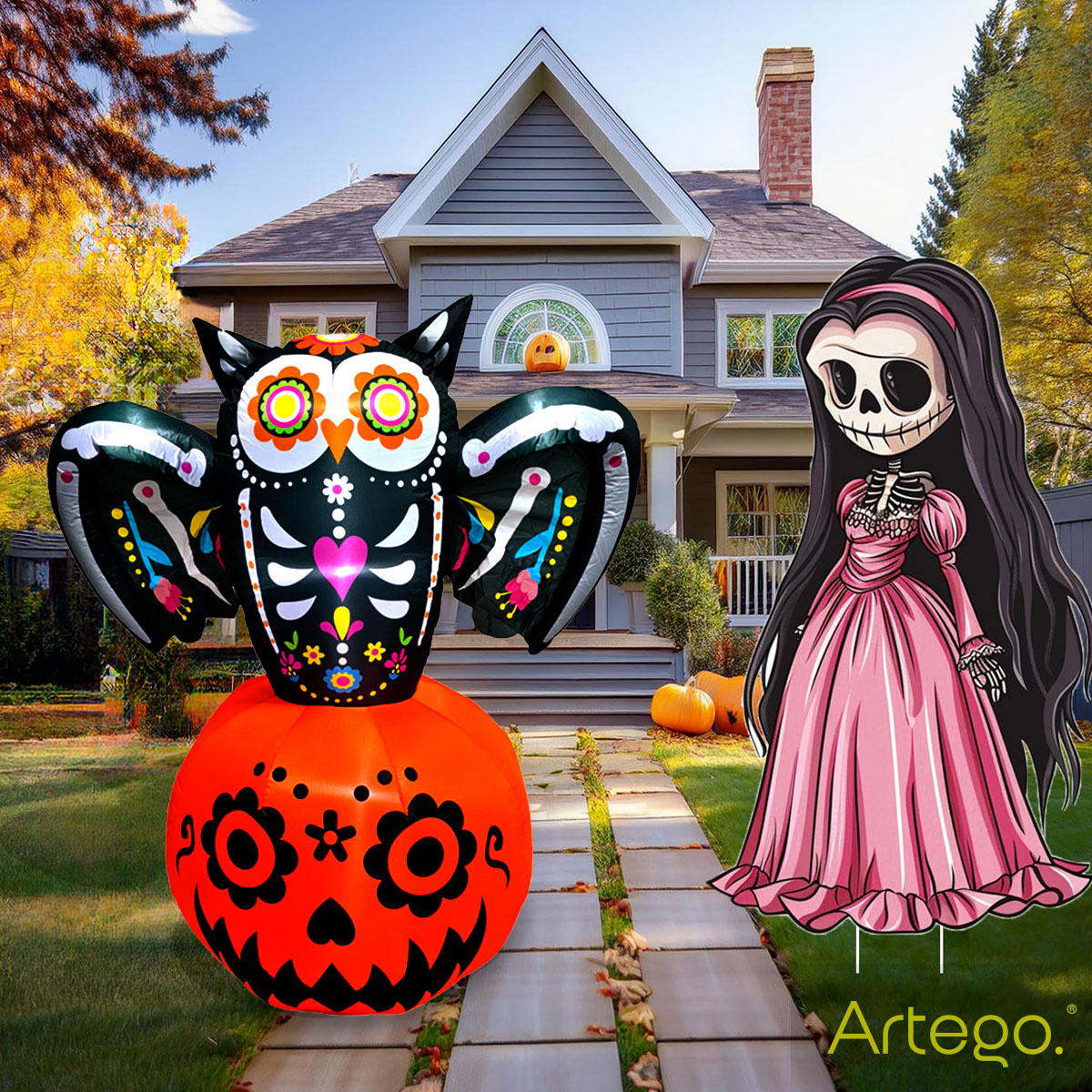 Inflable de Halloween búho alebrije de 1.6m de alto para exteriores decoración día de muertos Artego
