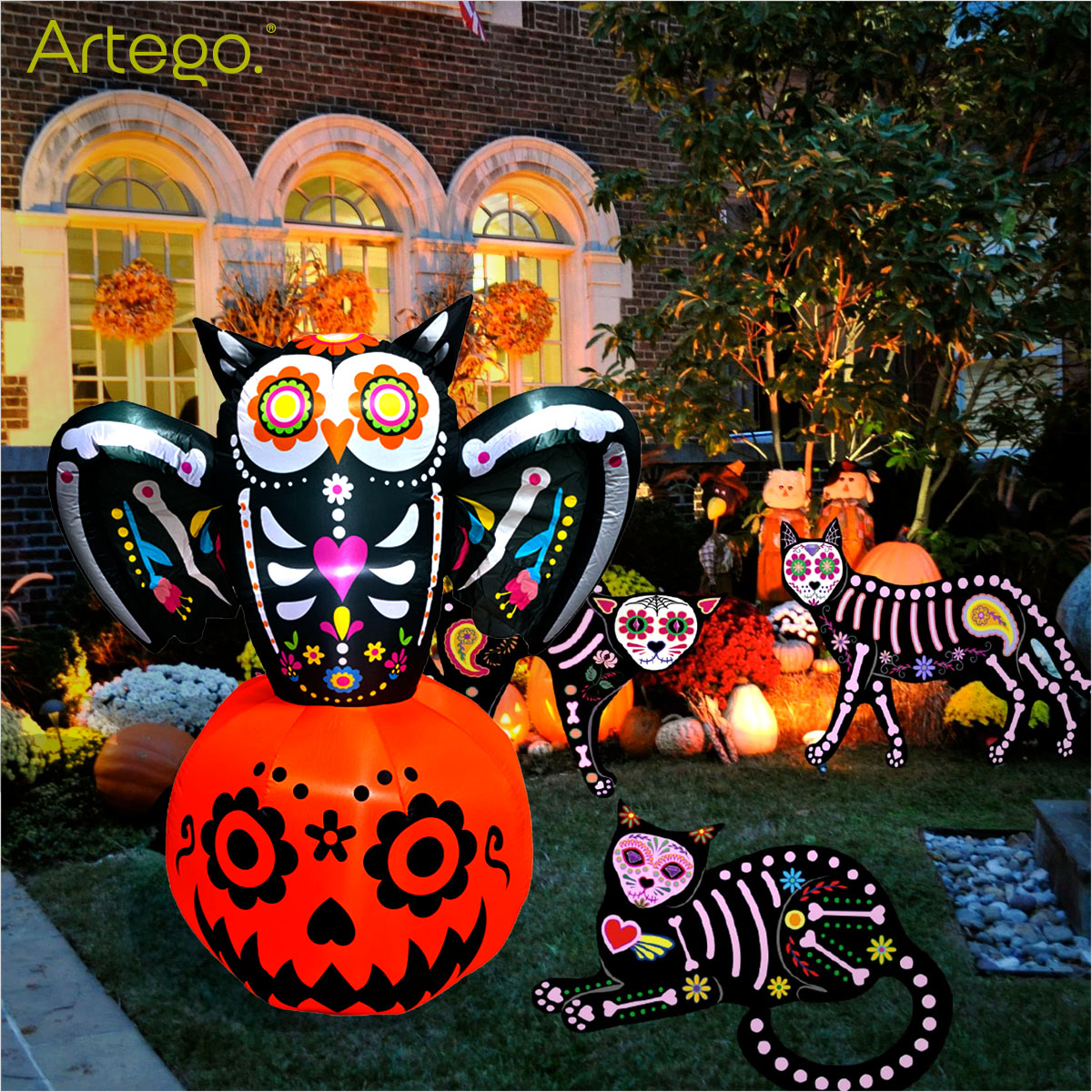 Inflable de Halloween búho alebrije de 1.6m de alto para exteriores decoración día de muertos Artego