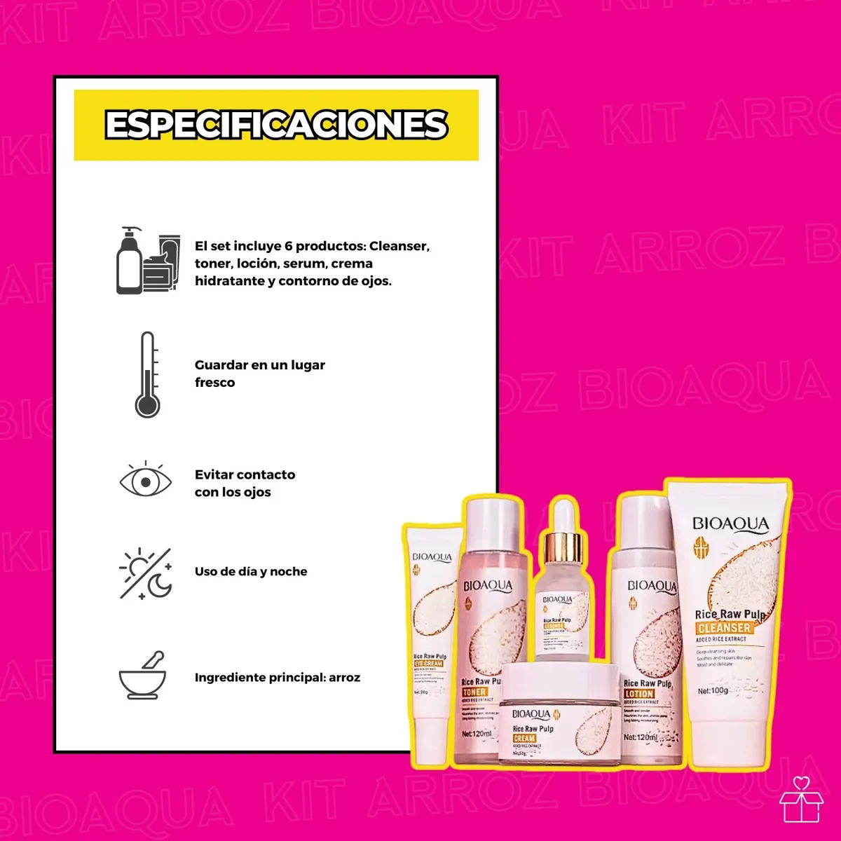 Set De Serum Arroz Bioaqua Ácido Hialurónico Reduce Poro Mancha