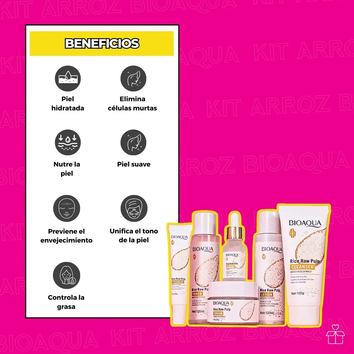 Set De Serum Arroz Bioaqua Ácido Hialurónico Reduce Poro Mancha