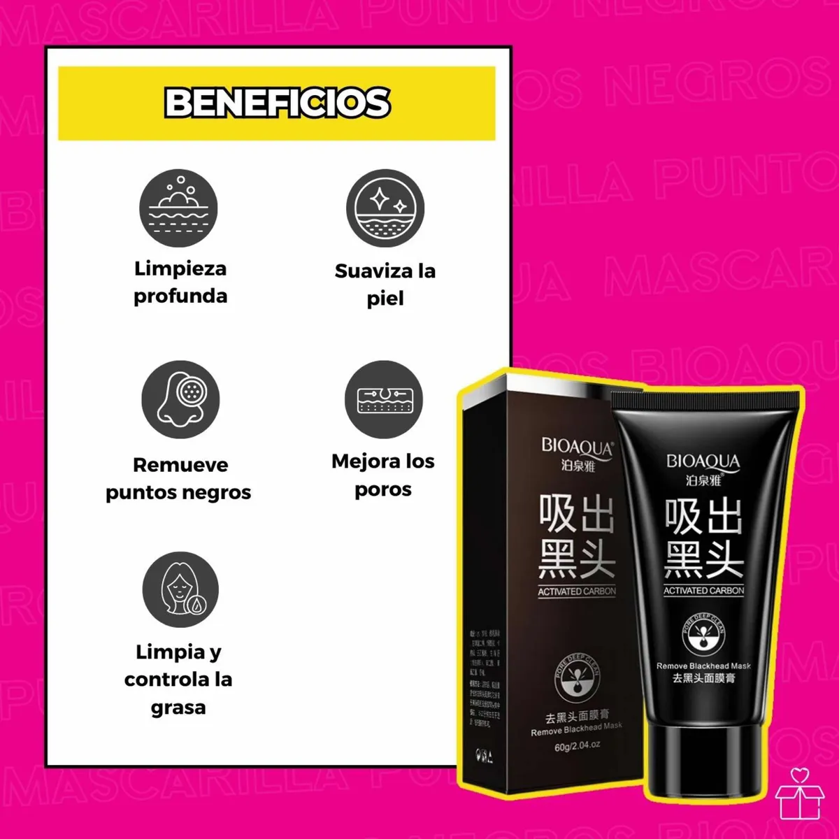 2 Mascarillas Bioaqua Carbón Activo Puntos Negros Espinillas