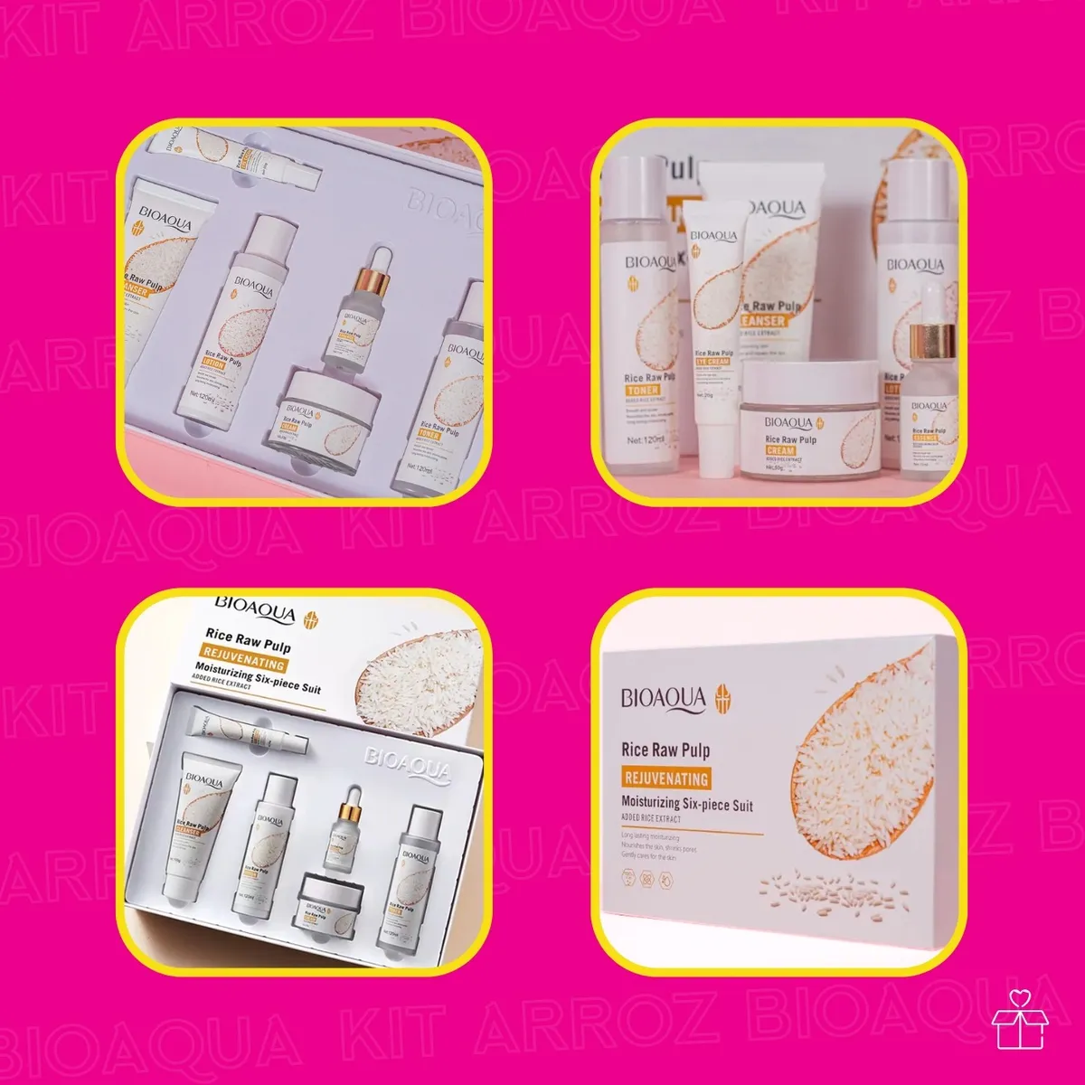 Set De Serum Arroz Bioaqua Ácido Hialurónico Reduce Poro Mancha