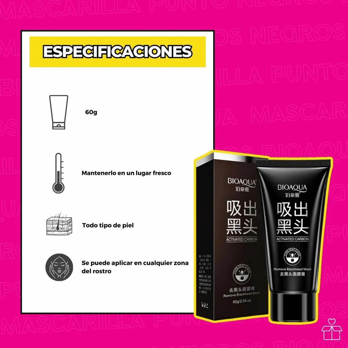 2 Mascarillas Bioaqua Carbón Activo Puntos Negros Espinillas