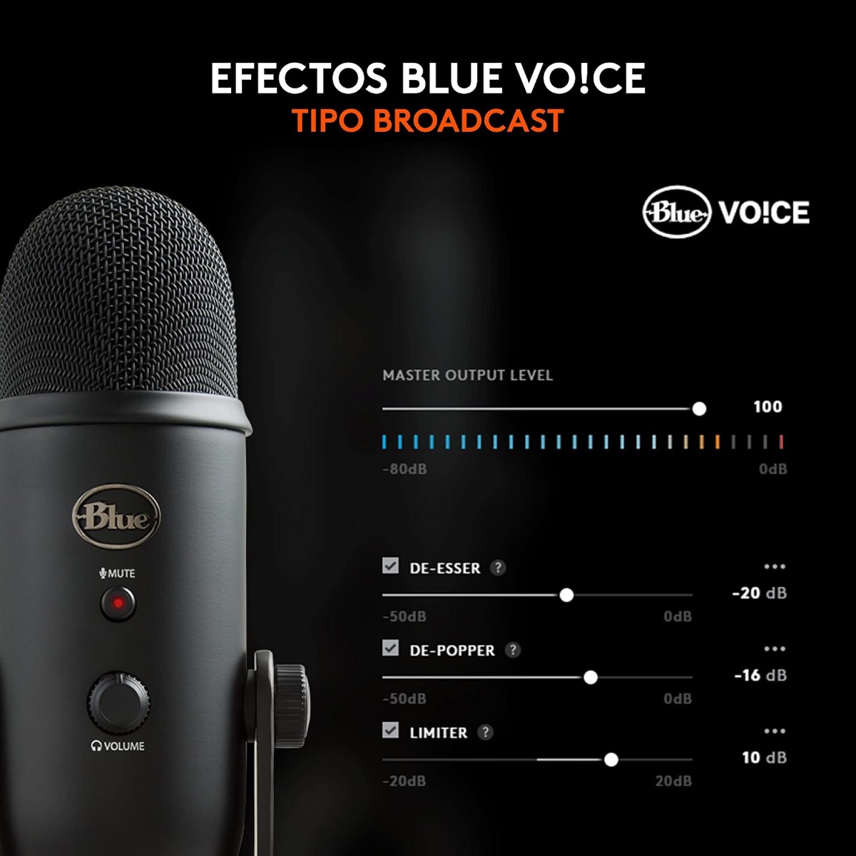 Microfono Profesional Blue Yeti Multipatron Negro USB Grabacion Streaming 988-000504