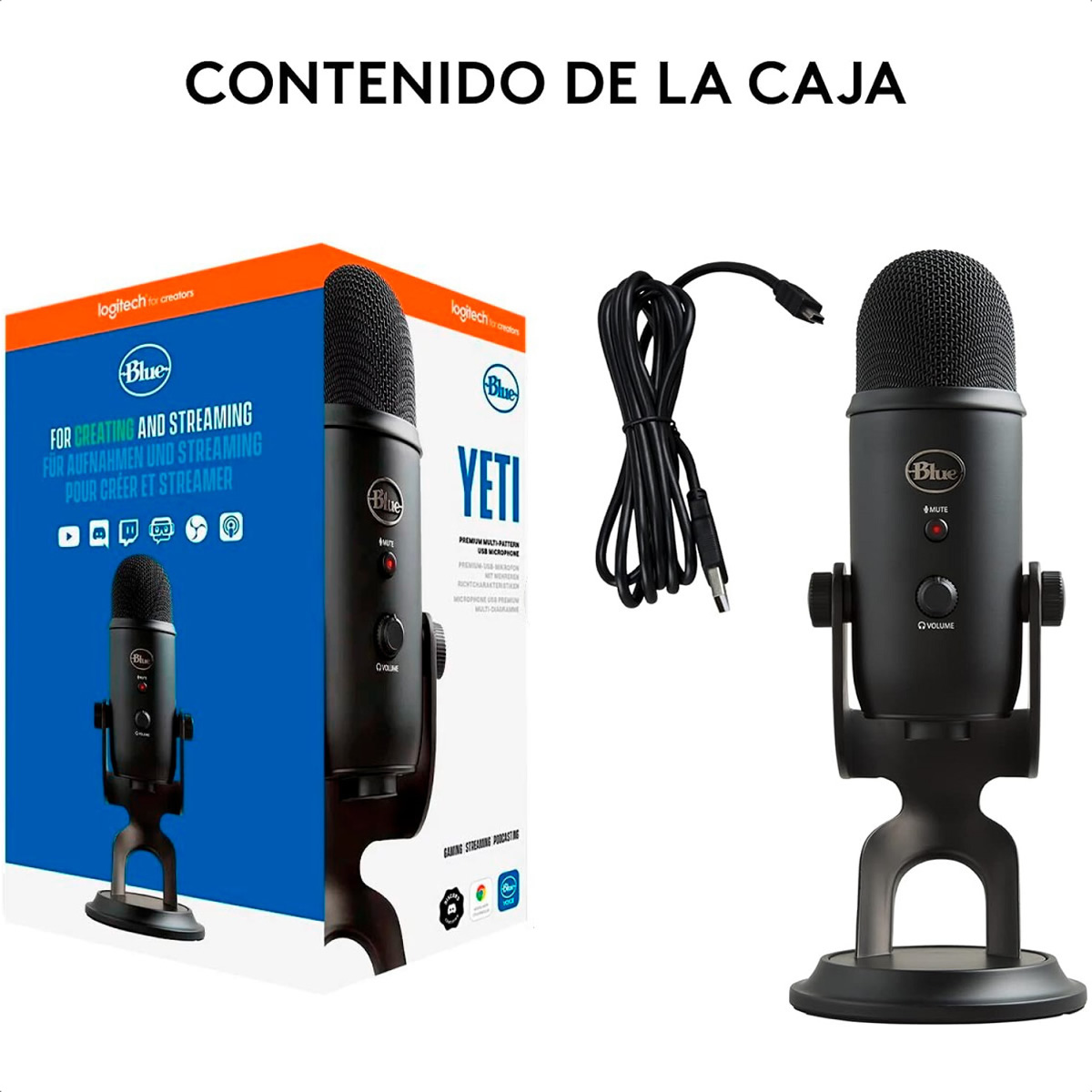 Microfono Profesional Blue Yeti Multipatron Negro USB Grabacion Streaming 988-000504