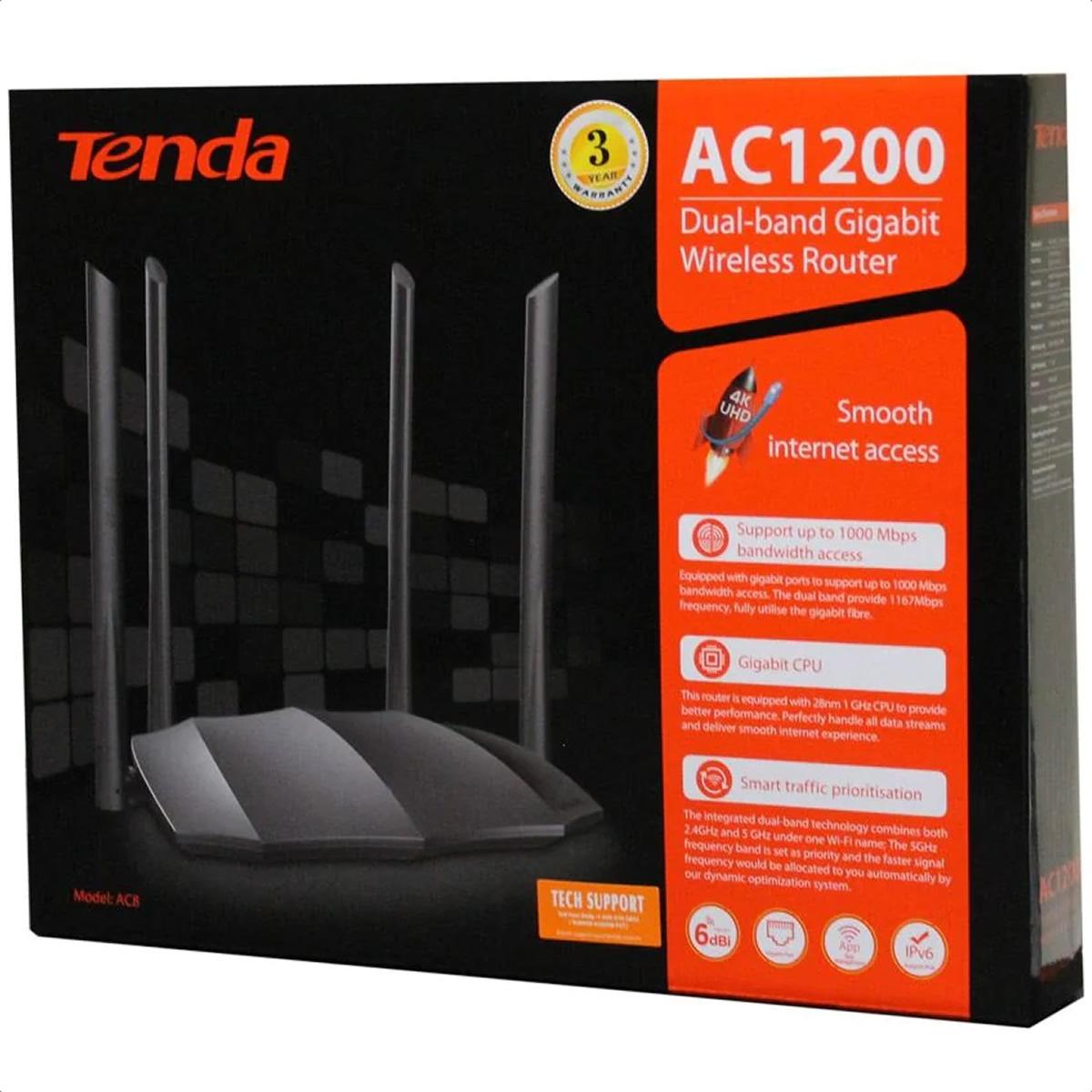 Router Inalambrico Tenda AC8 AC1200 Gigabit Banda Dual 2.4 Y 5GHz