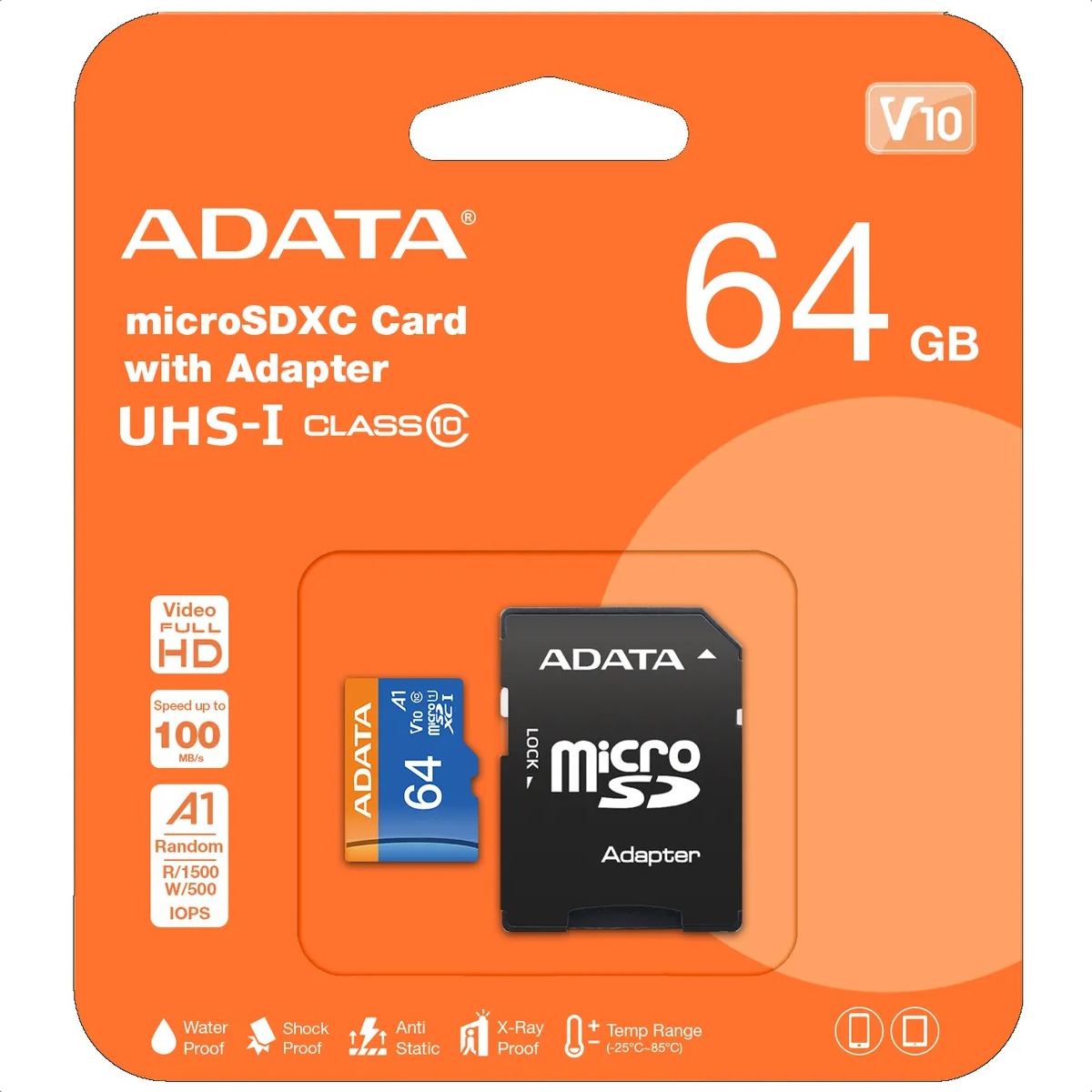 Memoria MicroSD 64GB Adata Premier SDXC UHS-I Clase 10 Con Adaptador AUSDX64GUICL10A1-RA1.