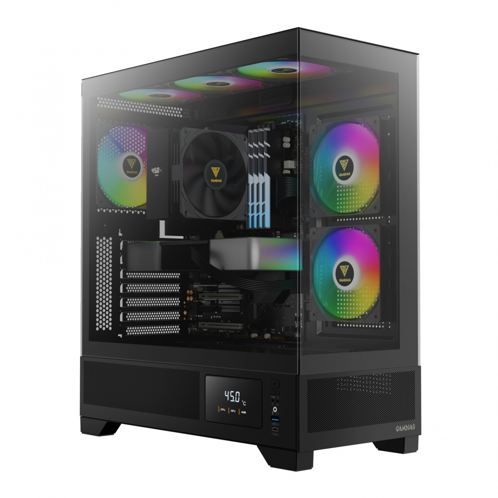 Gabinete Gamdias ATLAS M1, Midi-Tower, ATX/Micro-ATX/Mini-ITX, USB 3.0, sin Fuente, 3 Ventiladores Instalados, Negro