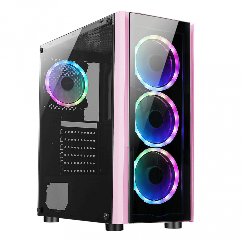 Gabinete Xzeal XZ110-1, Midi-Tower, ATX/Micro-ATX/Mini-ITX, USB 2.0/3.0, sin Fuente, 3 Ventiladores Instalados, Rosa