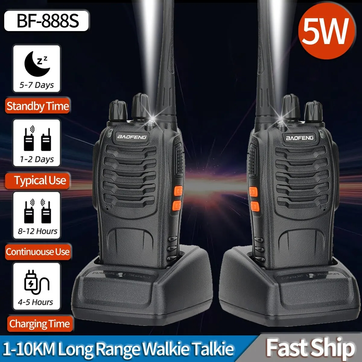 Paquete de 2 radios walkie takie recargables color negro