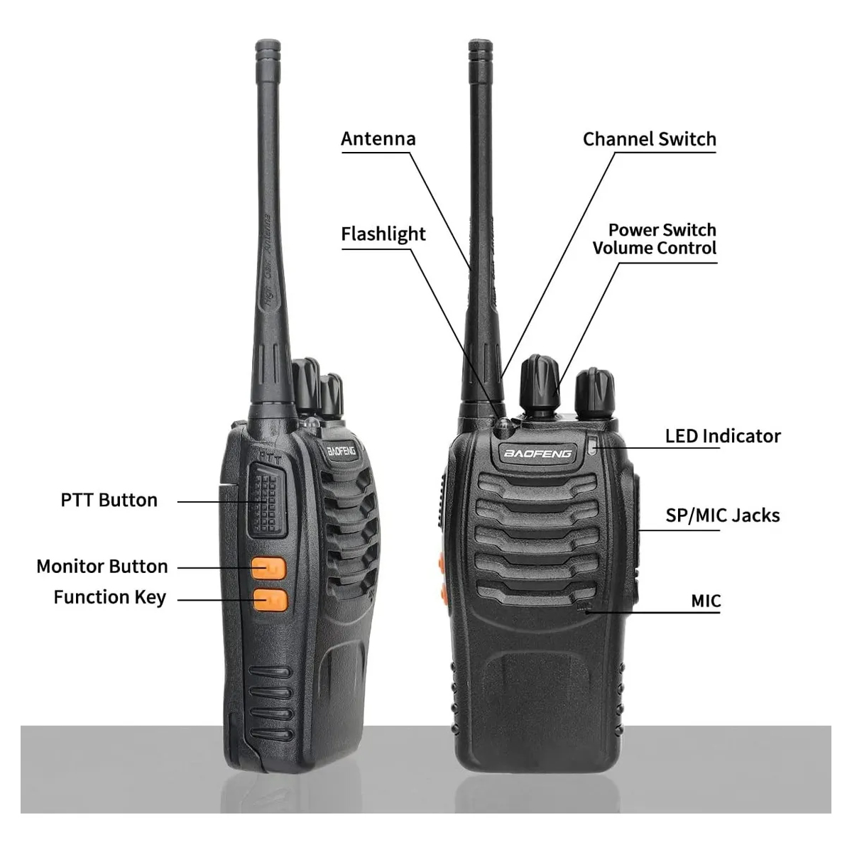 Paquete de 2 radios walkie takie recargables color negro