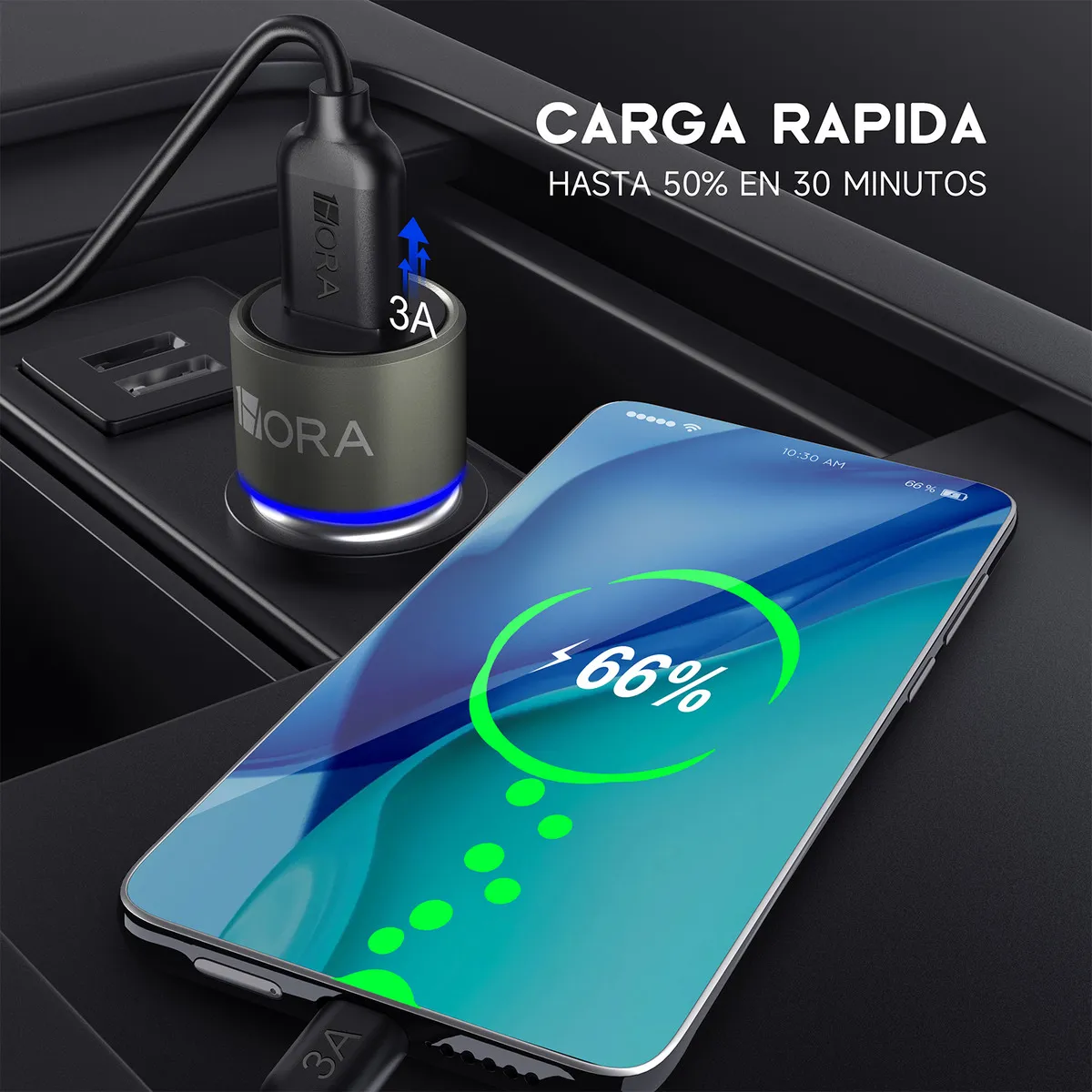 Cargador Para Auto Usb-a Qc 3.0 De Auto Con Cable Carga Turbo
