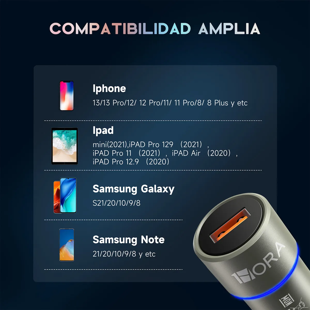 Cargador Para Auto Usb-a Qc 3.0 De Auto Con Cable Carga Turbo