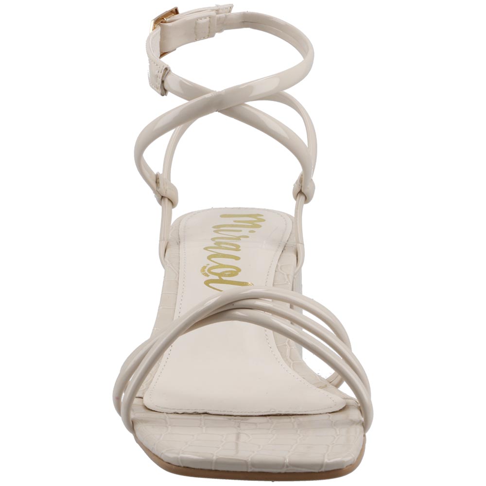 Sandalia Mujer Miracol 10247 Latte Charol Sandalia Abierta de Vestir Formales Tacon Cuadrado Dama Talla 23 a 26 E