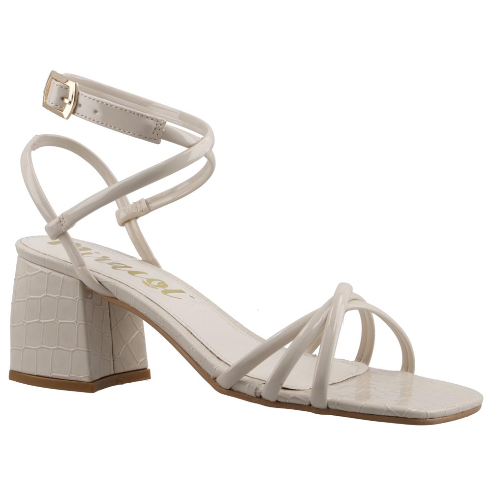 Sandalia Mujer Miracol 10247 Latte Charol Sandalia Abierta de Vestir Formales Tacon Cuadrado Dama Talla 23 a 26 E