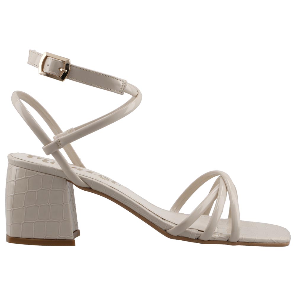 Sandalia Mujer Miracol 10247 Latte Charol Sandalia Abierta de Vestir Formales Tacon Cuadrado Dama Talla 23 a 26 E