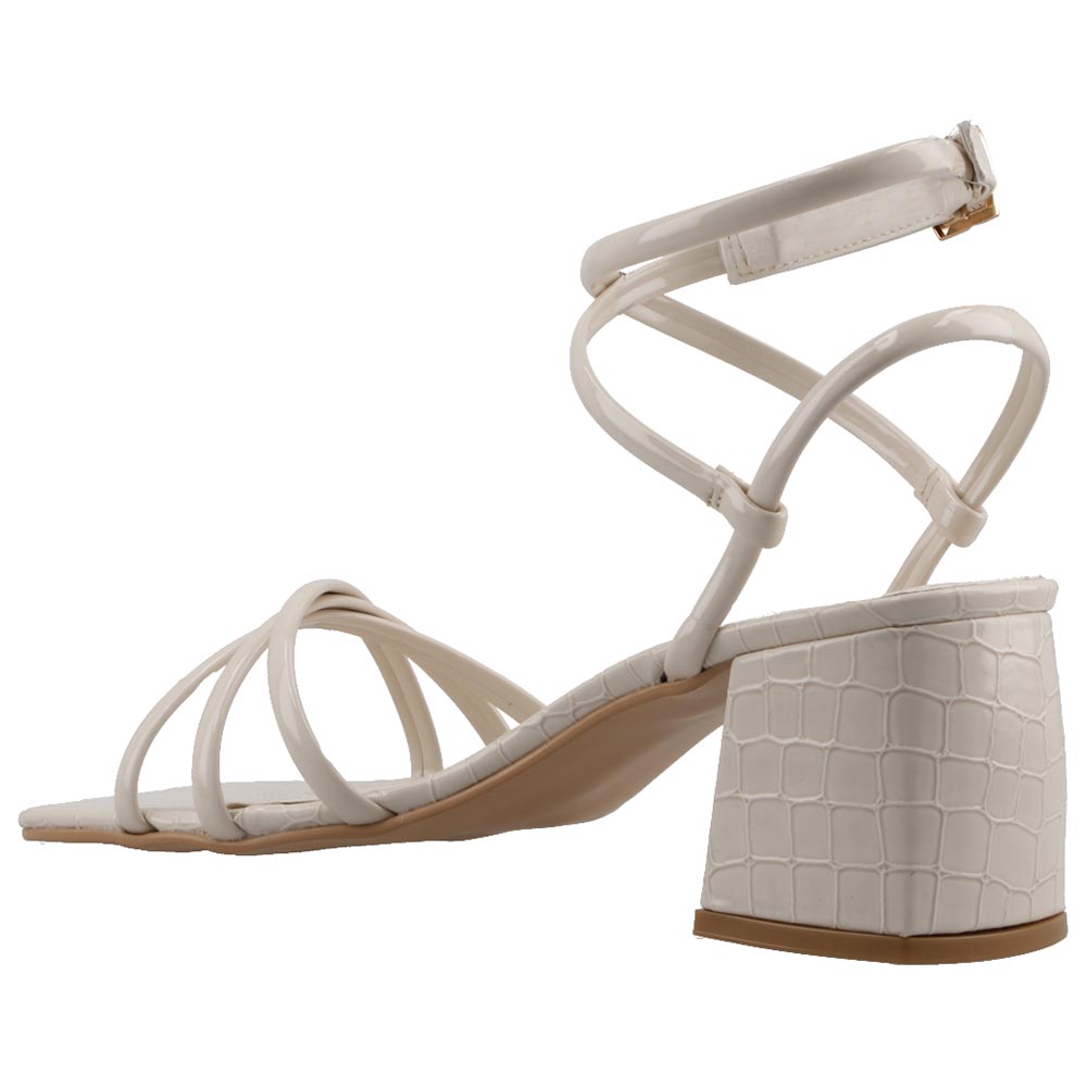 Sandalia Mujer Miracol 10247 Latte Charol Sandalia Abierta de Vestir Formales Tacon Cuadrado Dama Talla 23 a 26 E