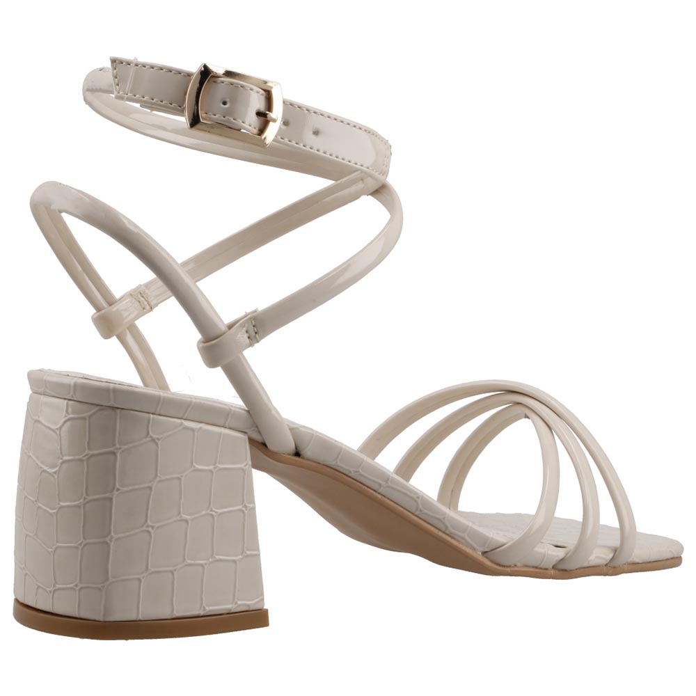Sandalia Mujer Miracol 10247 Latte Charol Sandalia Abierta de Vestir Formales Tacon Cuadrado Dama Talla 23 a 26 E