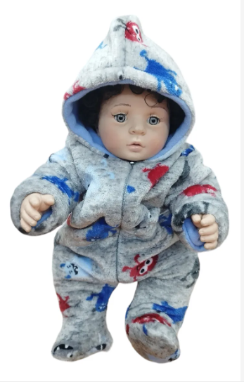Mameluco Estampado Con Gorro Y Forro Polar Bebé Tipo Comando balones