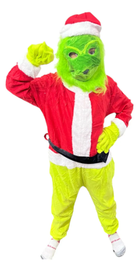 Mameluco Pijama Navideña Niños Grinch Con Máscara Y Guantes