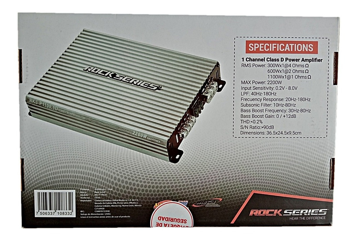 Amplificador Rock Series Rks-p1100.1d 2200w Max 1c Clase D Color Gris