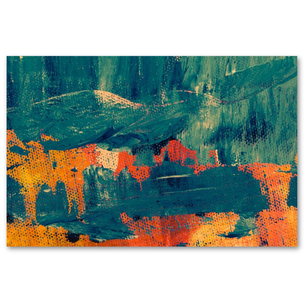 Cuadro Decorativo Abstracto Verde/Naranja 143cm X 89cm Tela Brillante Marco Madera