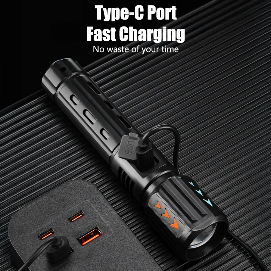 Linterna Manual Recargable Carga Usb Tipo C, Zoom