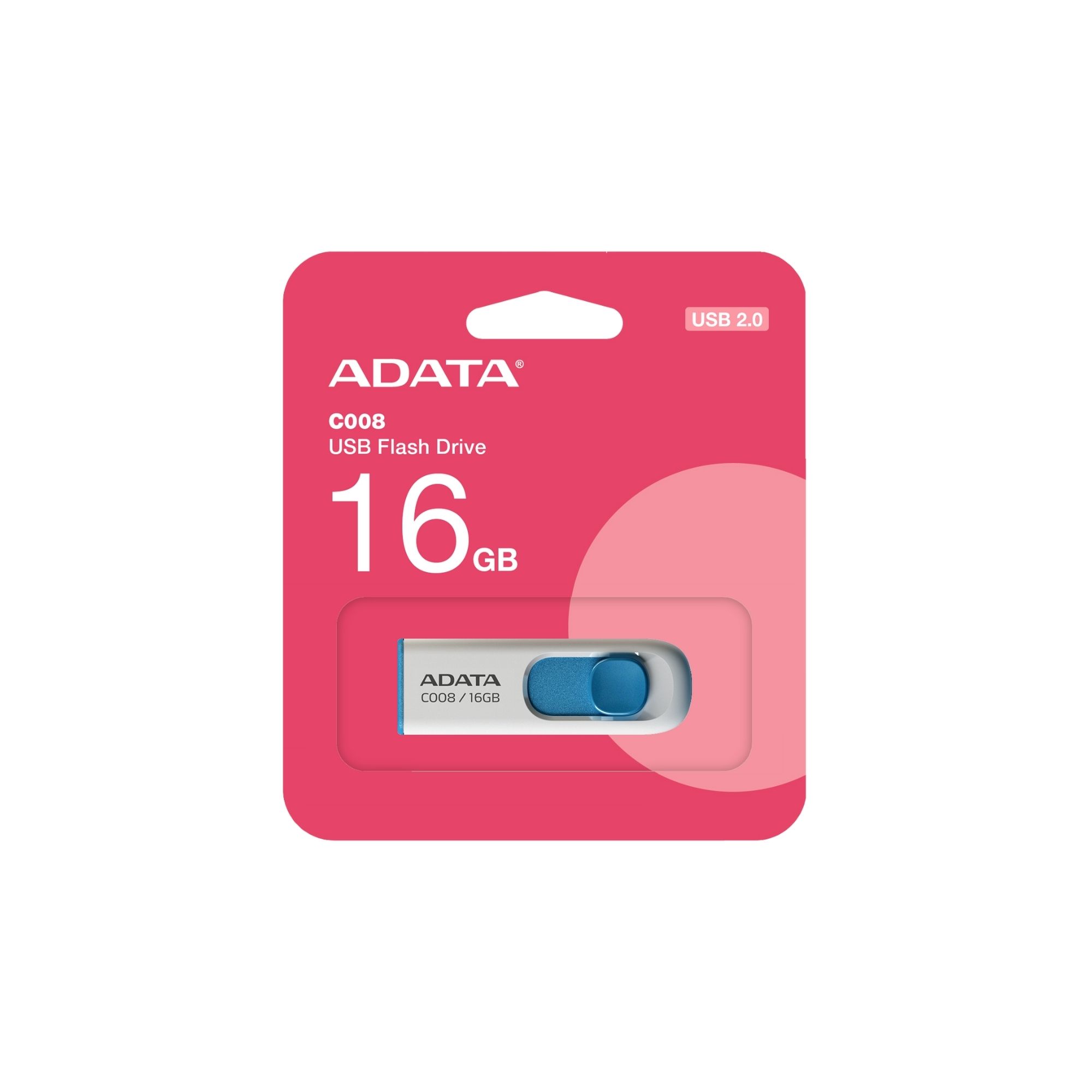 100 Pack - Memoria USB Adata C008 de 16 GB, USB 2.0, Blanco con Azul