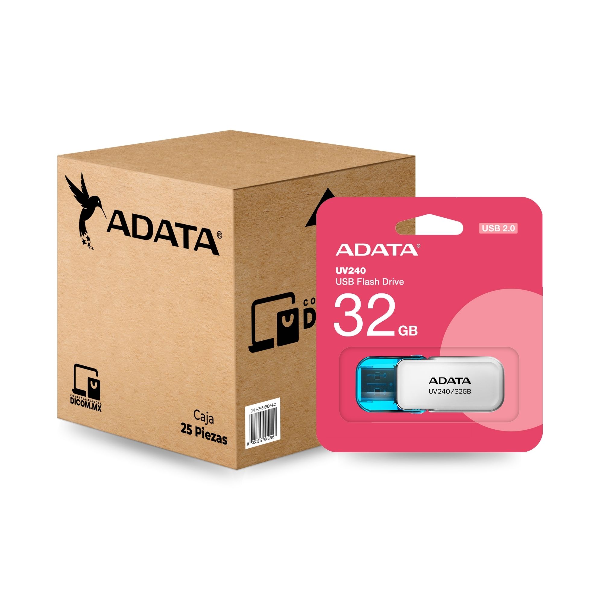25 Pack - Memoria USB Adata UV240 de 32 GB, USB 2.0, Blanco