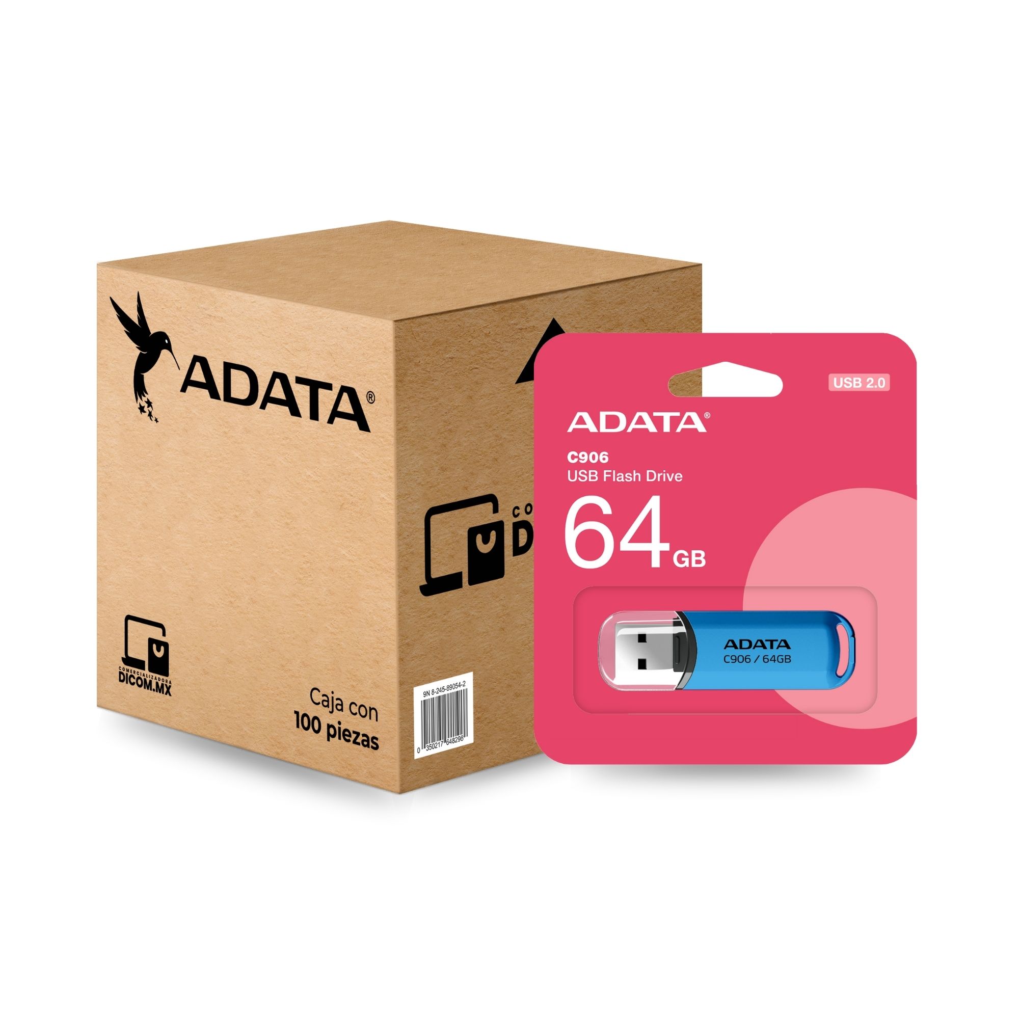 100 Pack - Memoria USB Adata C906 de 64 GB, USB 2.0, Azul