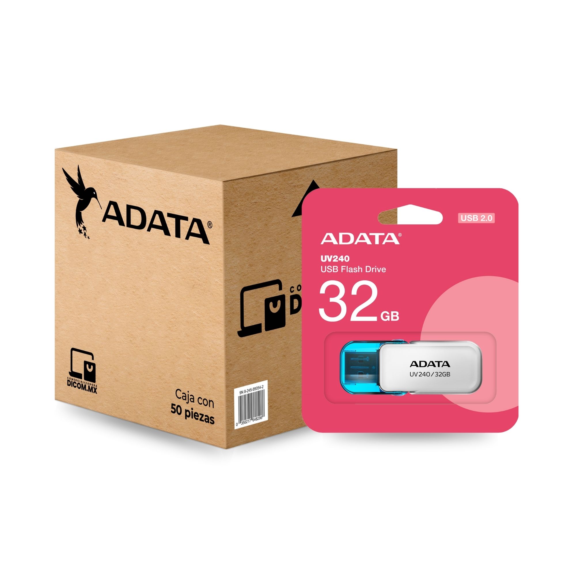 50 Pack - Memoria USB Adata UV240 de 32 GB, USB 2.0, Blanco