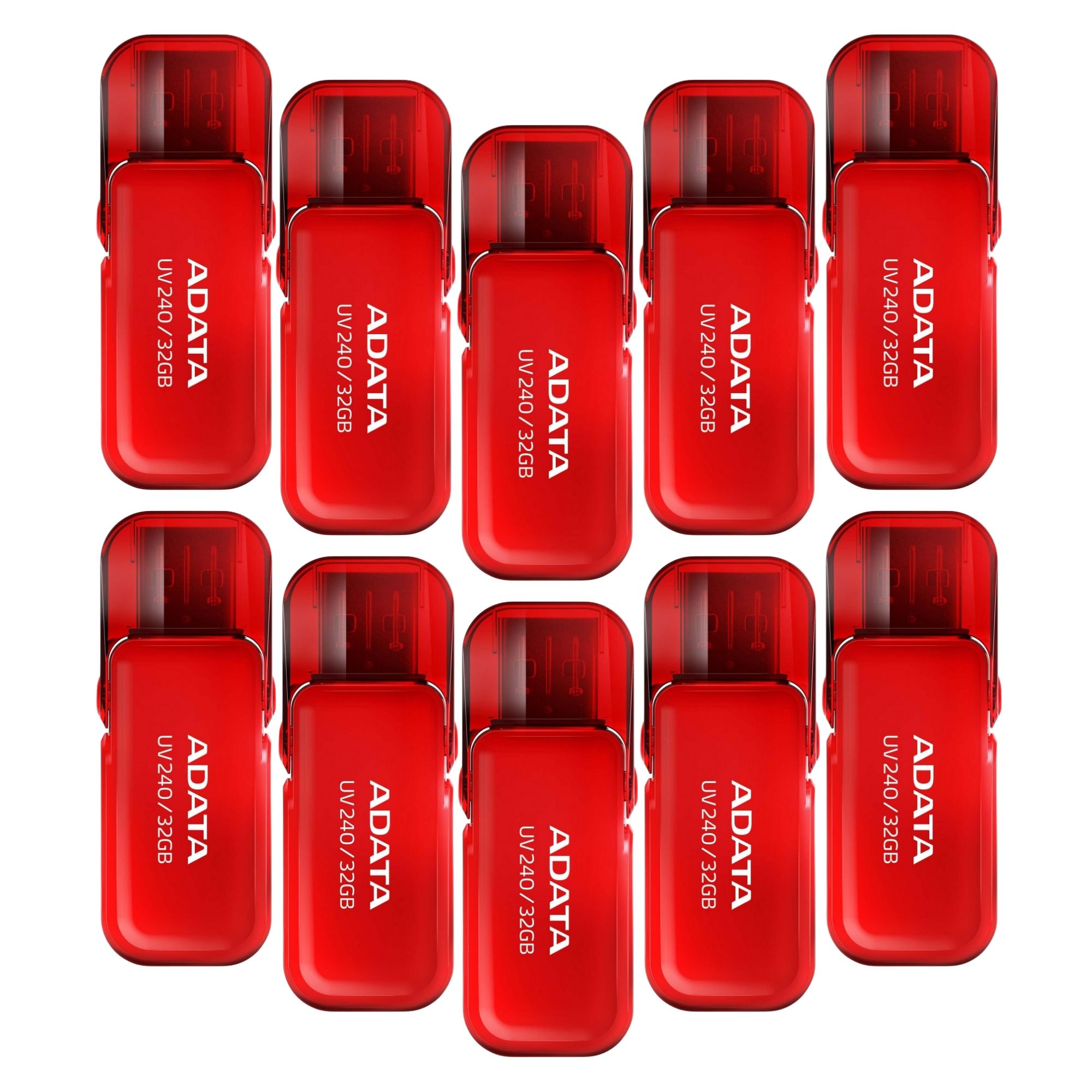 10 Pack - Memoria USB Adata UV240 de 32 GB, USB 2.0, Rojo