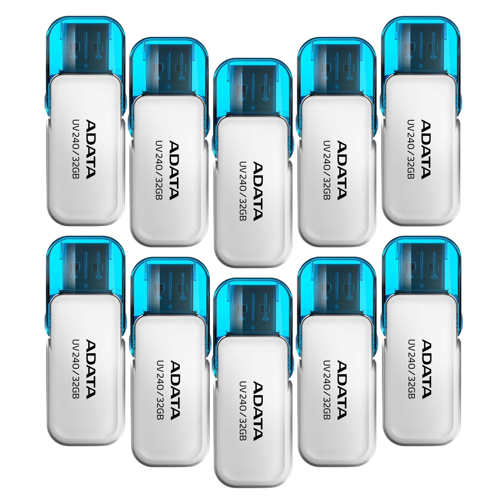 10 Pack - Memoria USB Adata UV240 de 32 GB, USB 2.0, Blanco