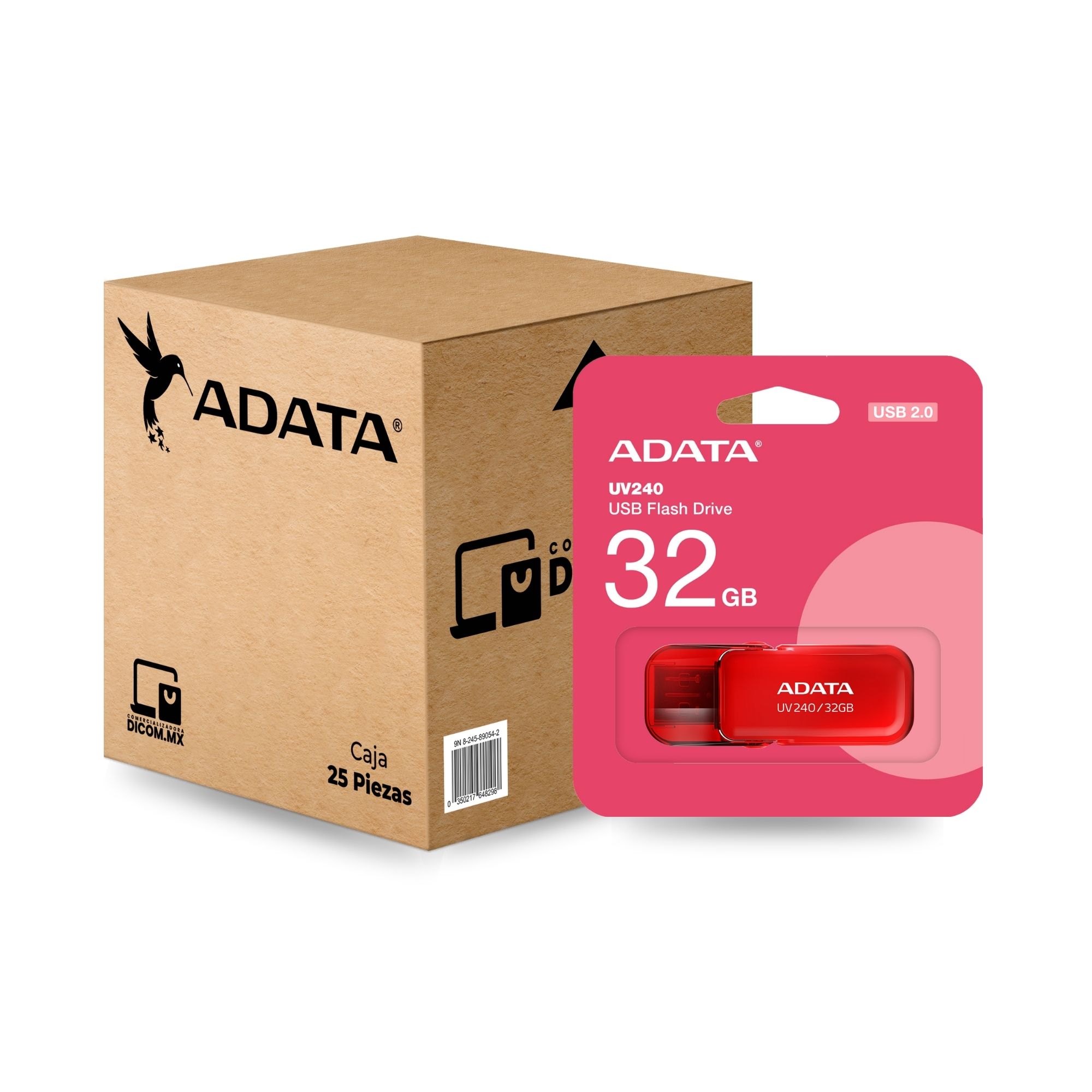 25 Pack - Memoria USB Adata UV240 de 32 GB, USB 2.0, Rojo