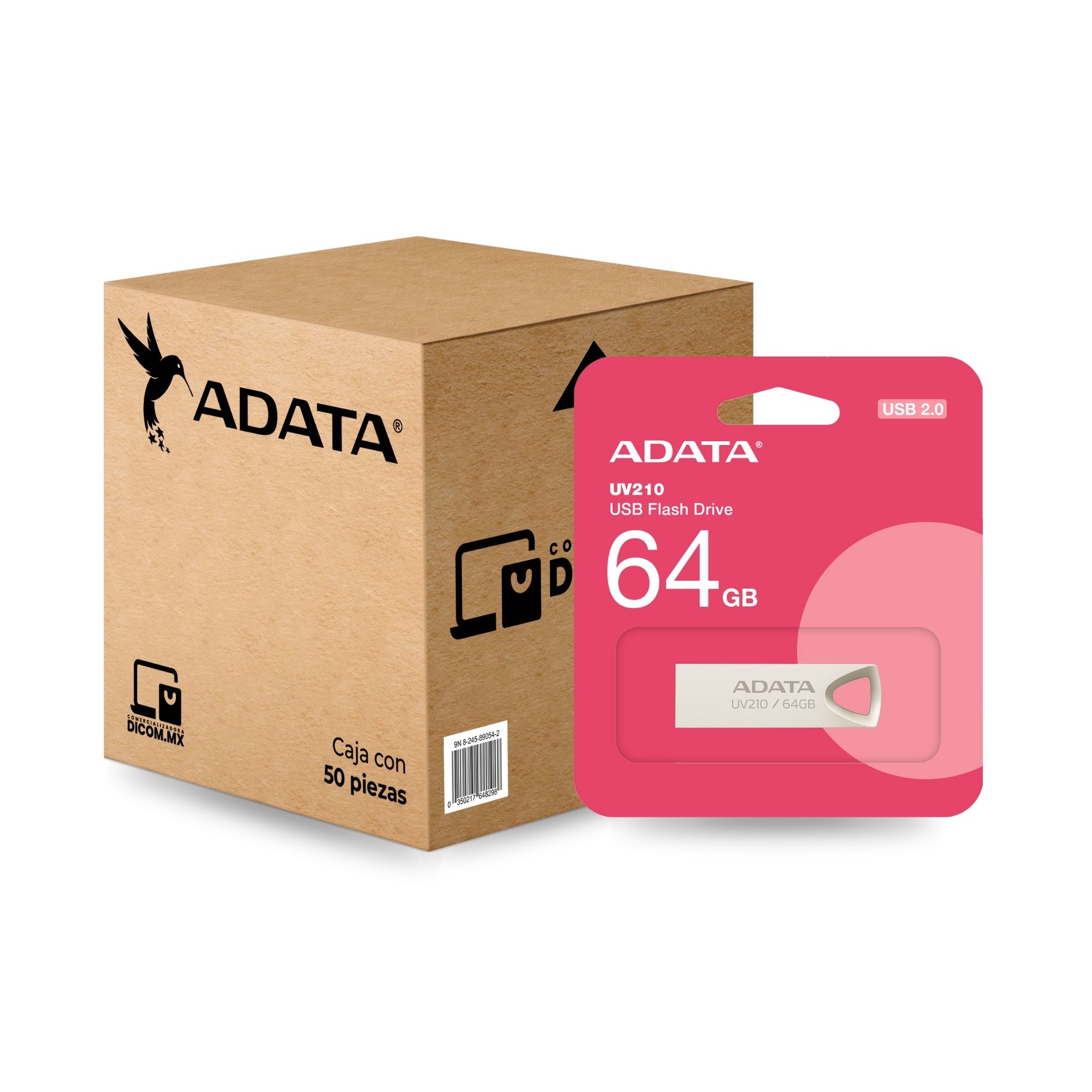 50 Pack - Memoria USB Adata UV210 de 64 GB, USB 2.0, Metálica