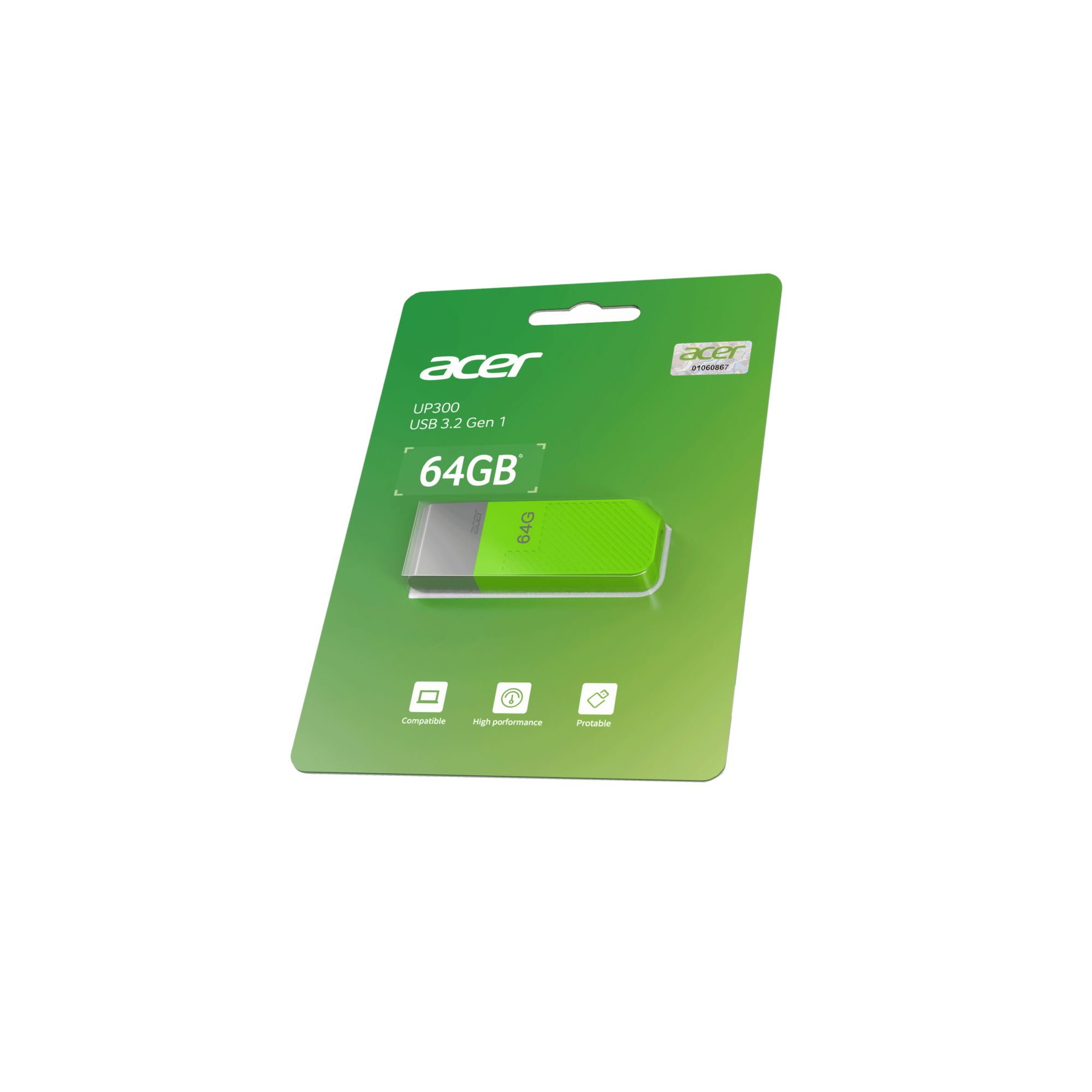 100 Pack - Memoria USB de 64 GB Acer UP300, Verde