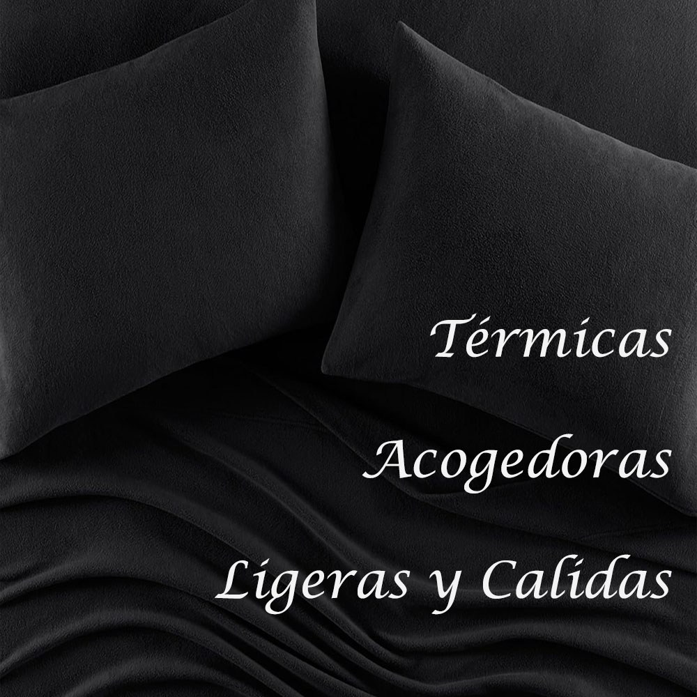 Juego de Sábanas Polar Matrimonial Negro Térmicas, Suaves y Ligeras Kyuden Home