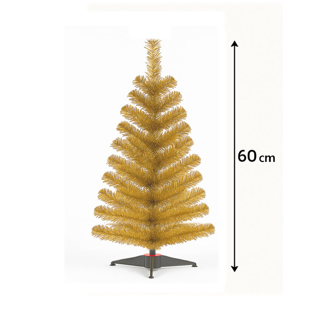Árbol de Navidad Mini Dorado 60 cm con Base Plástica – Decoración Navideña de Escritorio