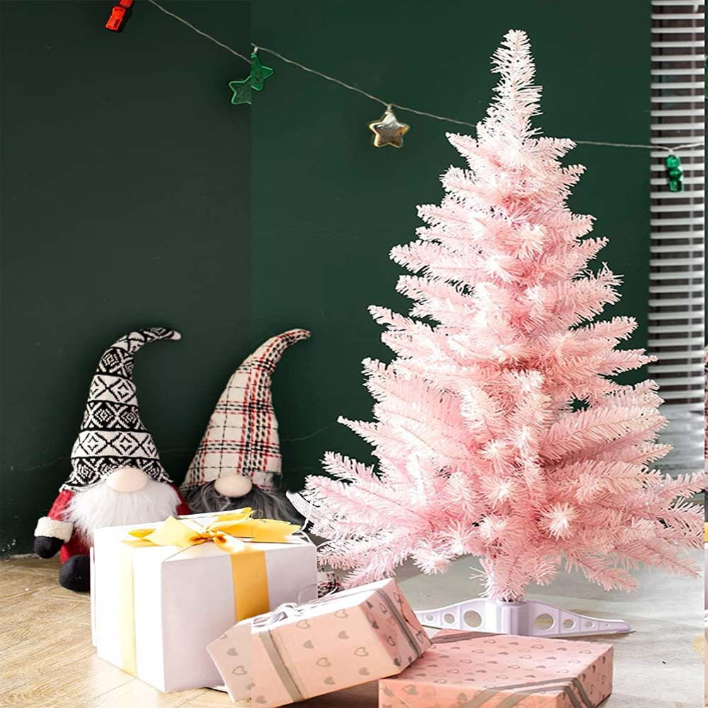 Árbol de Navidad Mini Rosa 60 cm con Base Plástica – Decoración Navideña de Escritorio