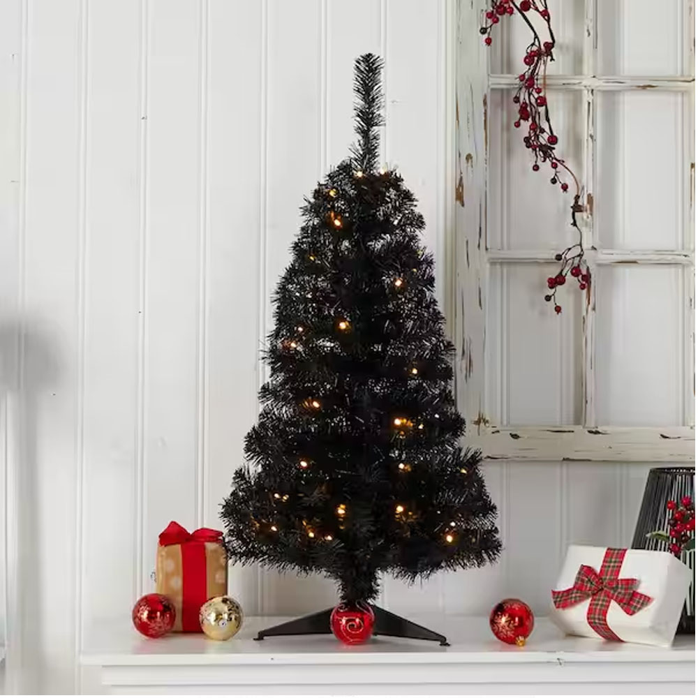 Arbol de Navidad Artificial Mini Negro Decoración de Mesa Alto 60 cm Kyuden Home