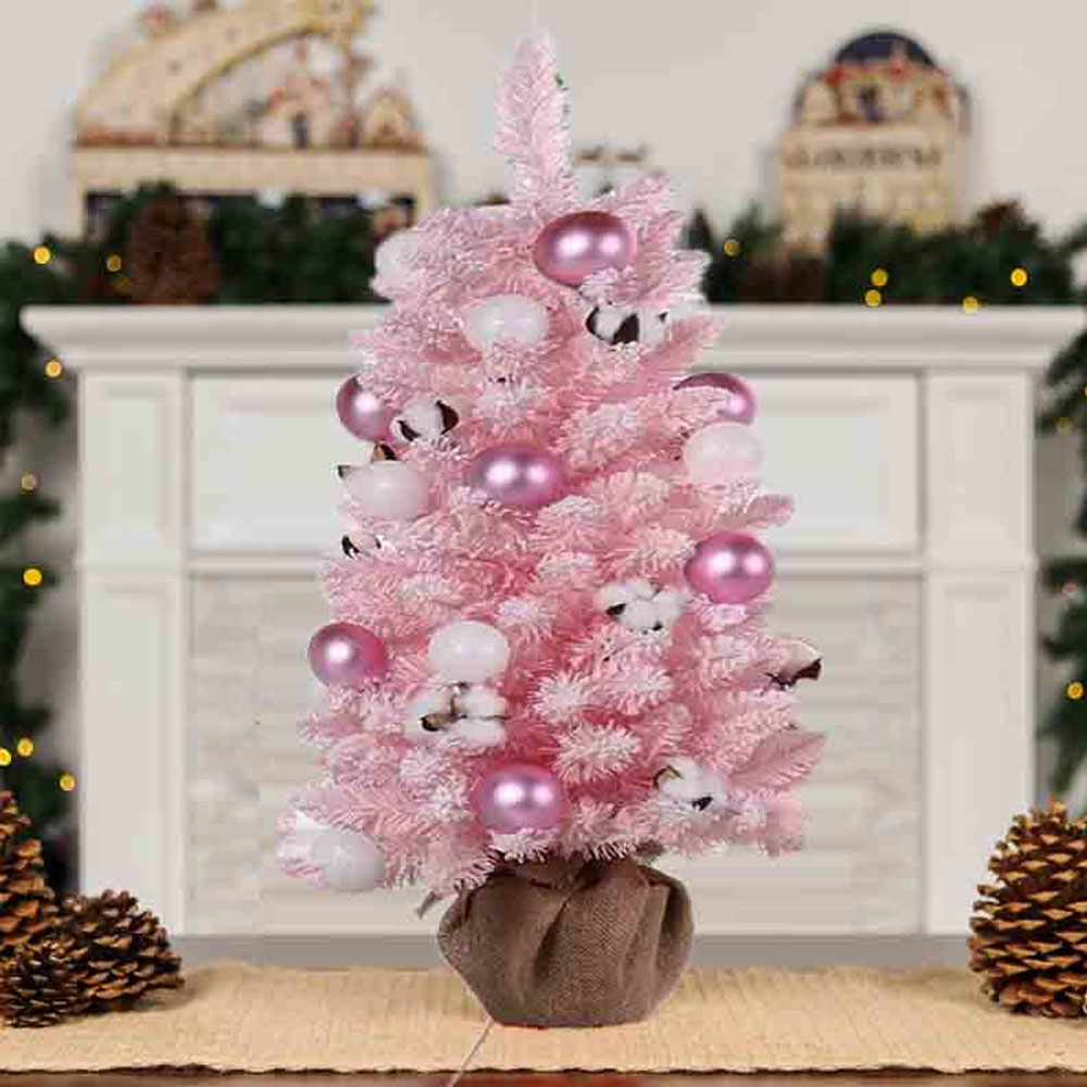 Árbol de Navidad Mini Rosa 60 cm con Base Plástica – Decoración Navideña de Escritorio