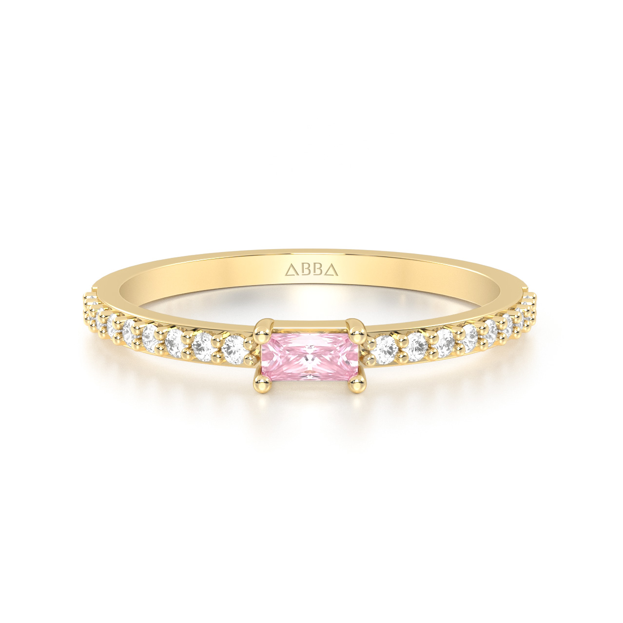 ANILLO DE PROMESA ORO 14K PIEDRA ROSA ARIEL ABBA