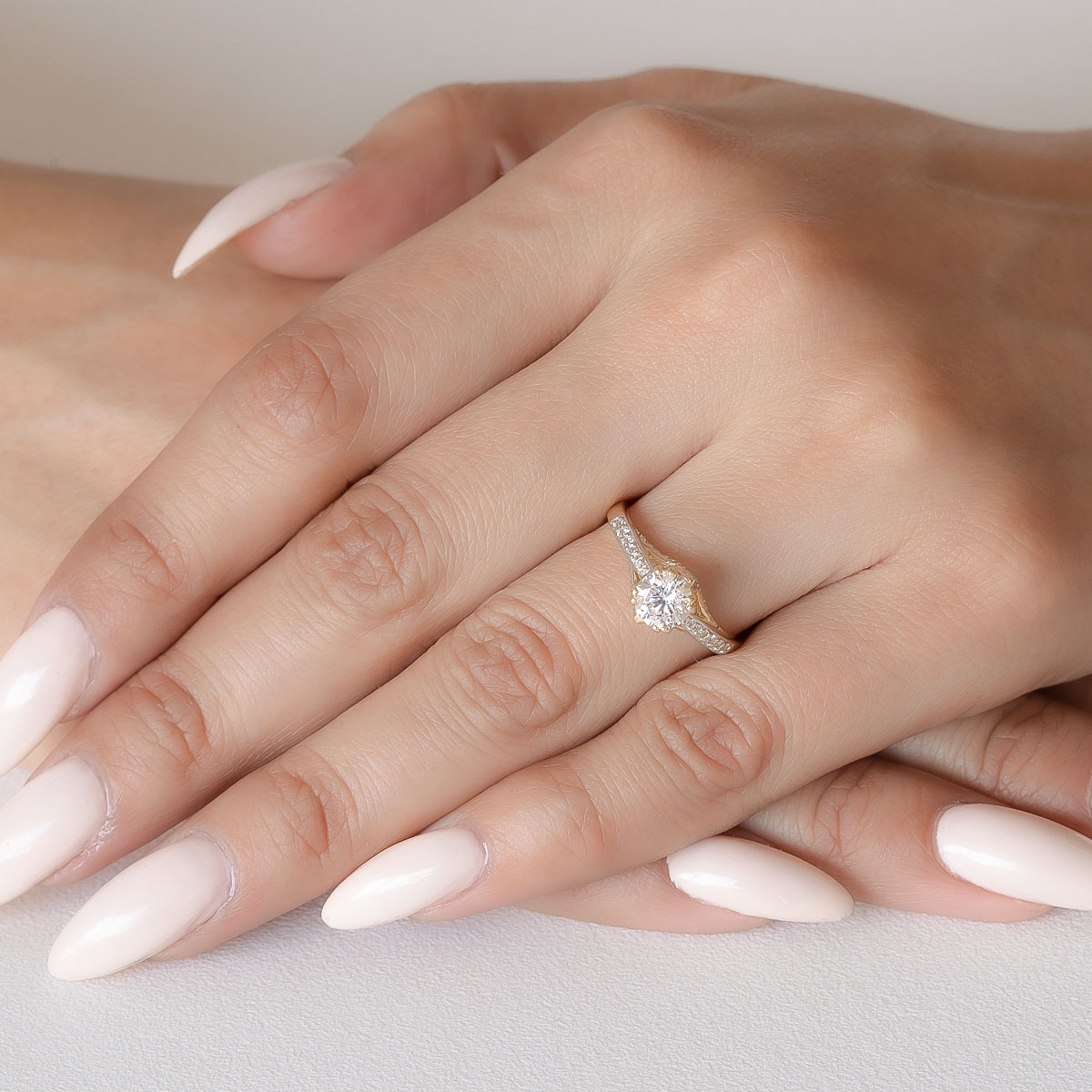 ANILLO DE COMPROMISO 14K ORO ROSA CON PIEDRA EVA ABBA JOYAS.