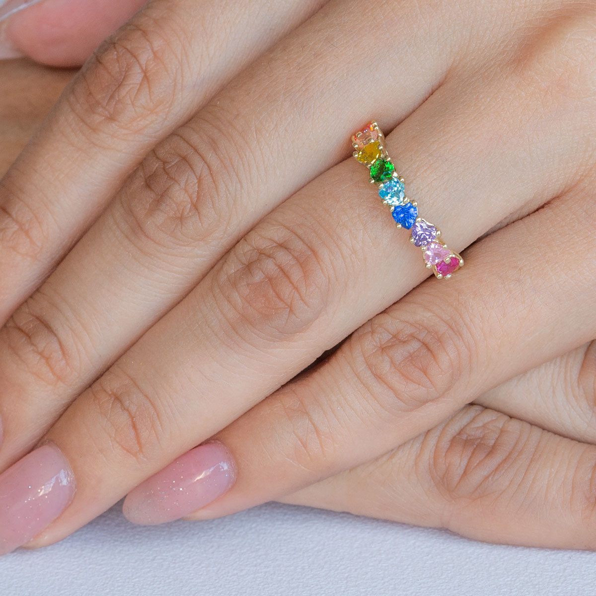 ANILLO CHURUMBELA 10K ORO ROSA GEMAS CORAZONES COLORES ABBA JOYAS