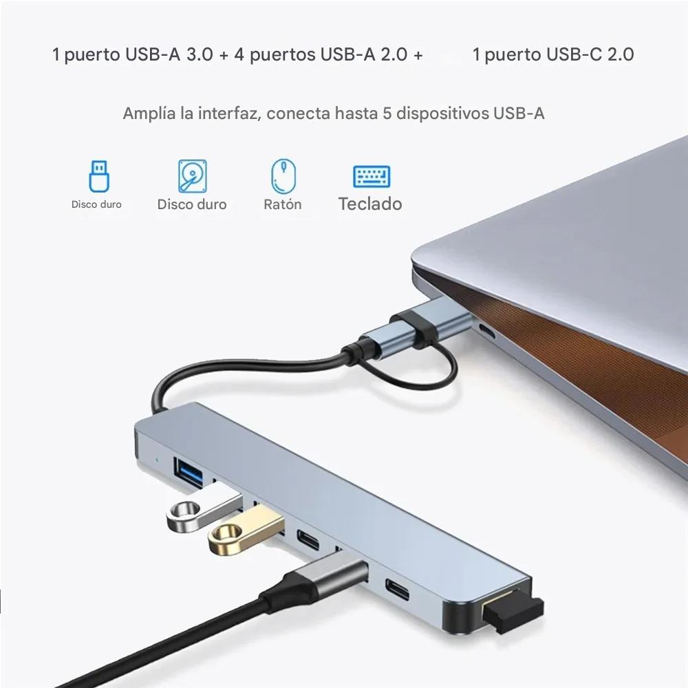 HUB Estación acoplamiento concentradora USB A tipo C multiadaptador MacBook PC cel tablet
