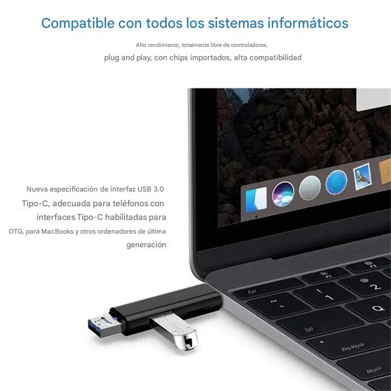 Lector tarjetas adaptador 5 en 1 multifunción USB 2,0 tipo C USB Micro SD TF memoria PC Android OTG