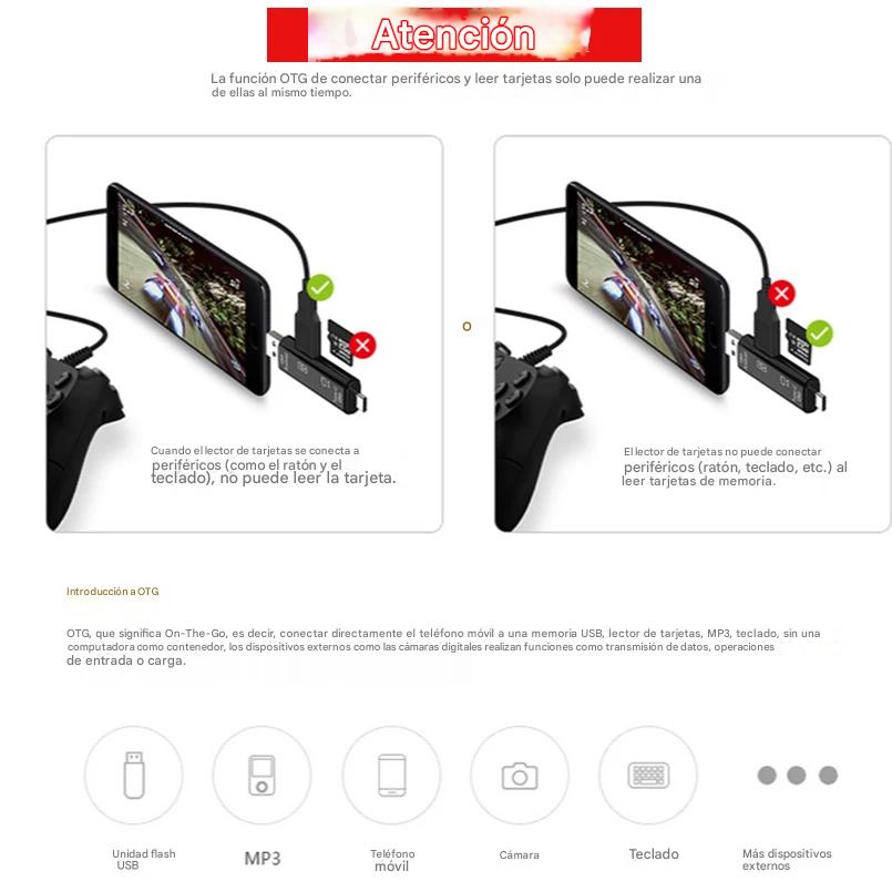 Lector tarjetas adaptador 5 en 1 multifunción USB 2,0 tipo C USB Micro SD TF memoria PC Android OTG