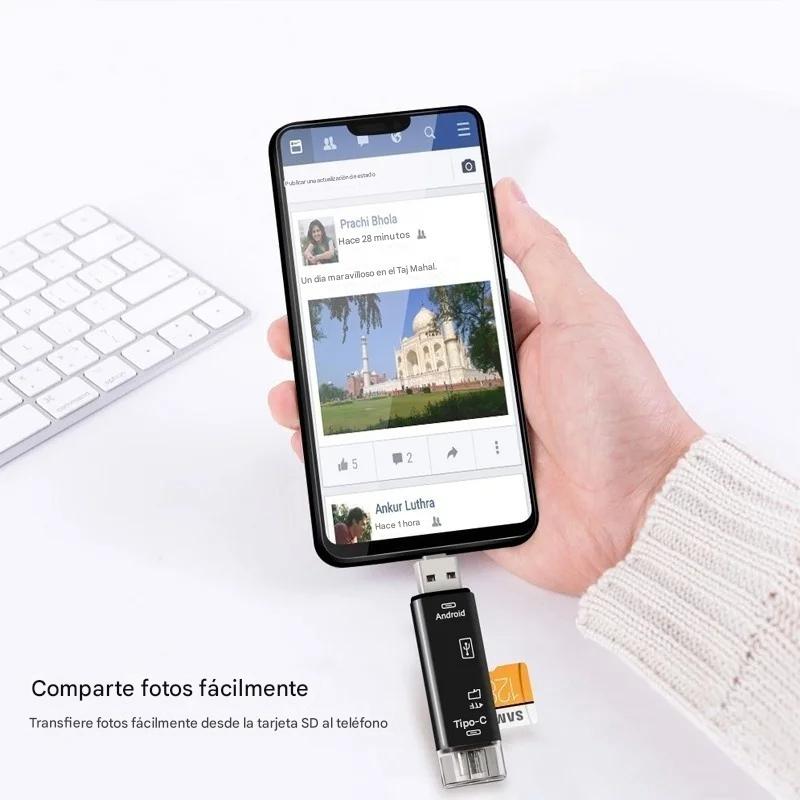 Lector tarjetas adaptador 5 en 1 multifunción USB 2,0 tipo C USB Micro SD TF memoria PC Android OTG