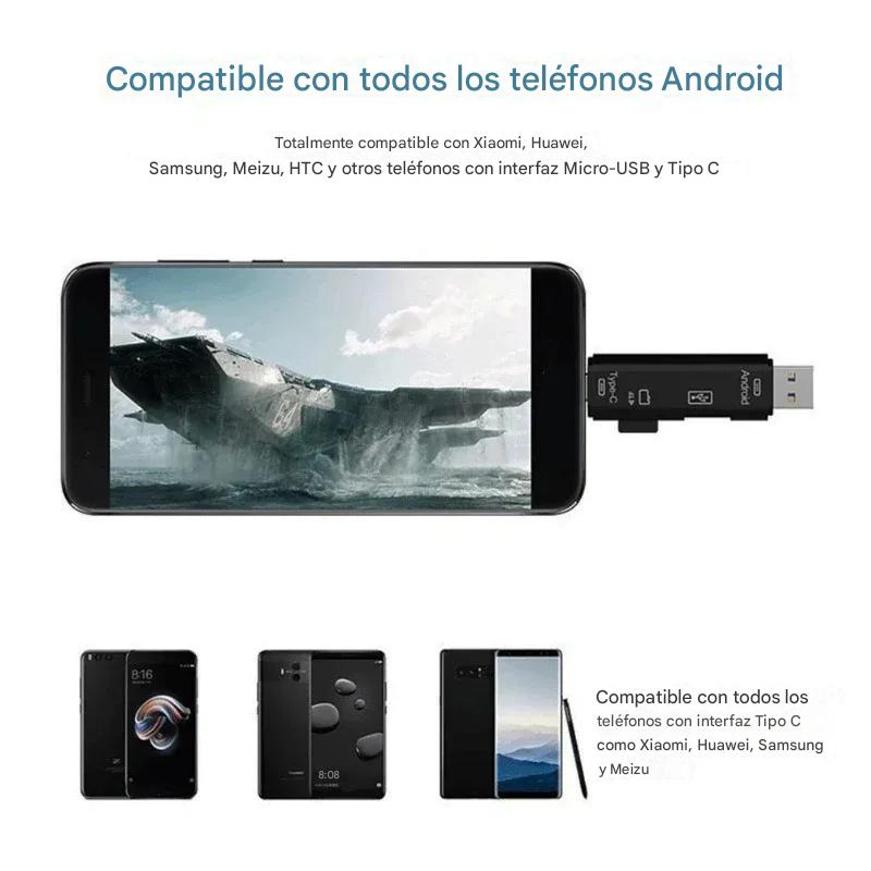 Lector tarjetas adaptador 5 en 1 multifunción USB 2,0 tipo C USB Micro SD TF memoria PC Android OTG